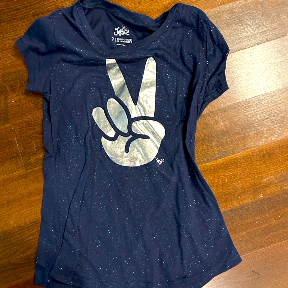 Cute Justice peace shirt with sparkle size 7